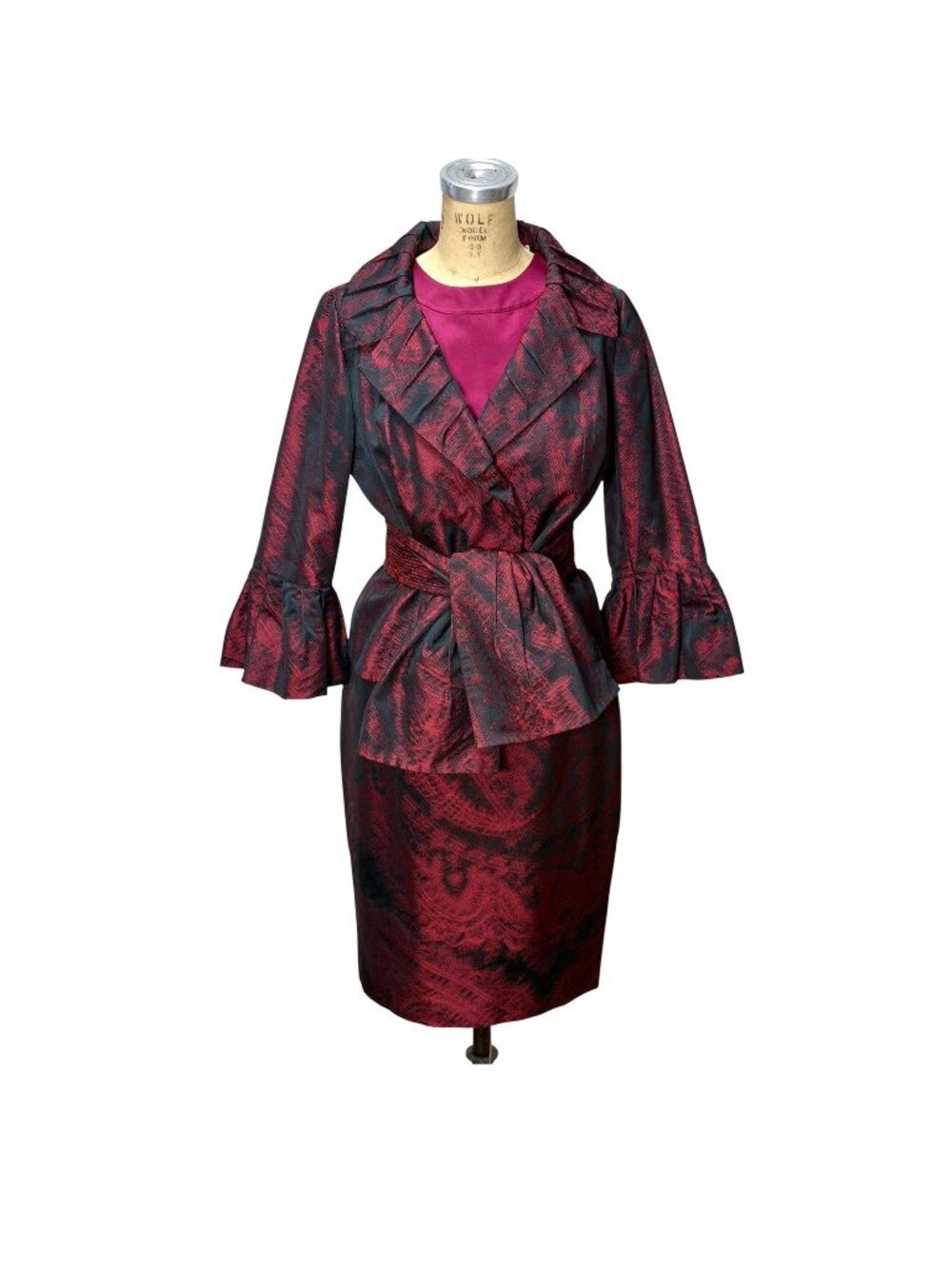 Vintage 80s 90s Carlisle Jacquard Skirt Suit Set,Floral Brocade